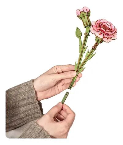 FLOR DE CLAVEL ROSA DE MADERA PARA DECORACION - 2