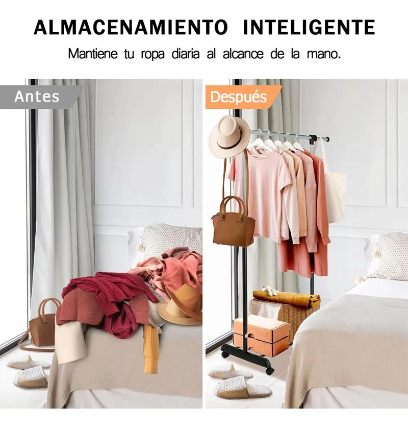 PERCHERO ORGANIZADOR RODANTE EXTENSIBLE PARA ROPA - 6