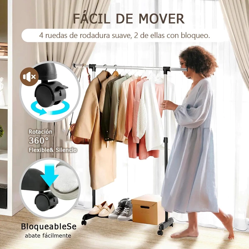 PERCHERO ORGANIZADOR RODANTE EXTENSIBLE PARA ROPA - 8