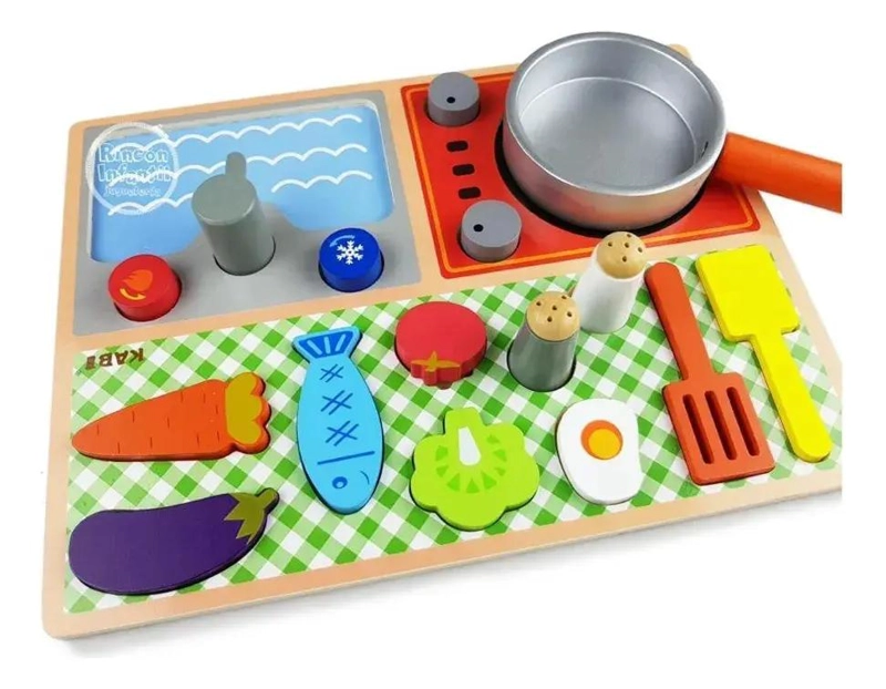 JUGUETE DE MADERA PARA NIÑOS CON PIEZAS DE COCINA - 3