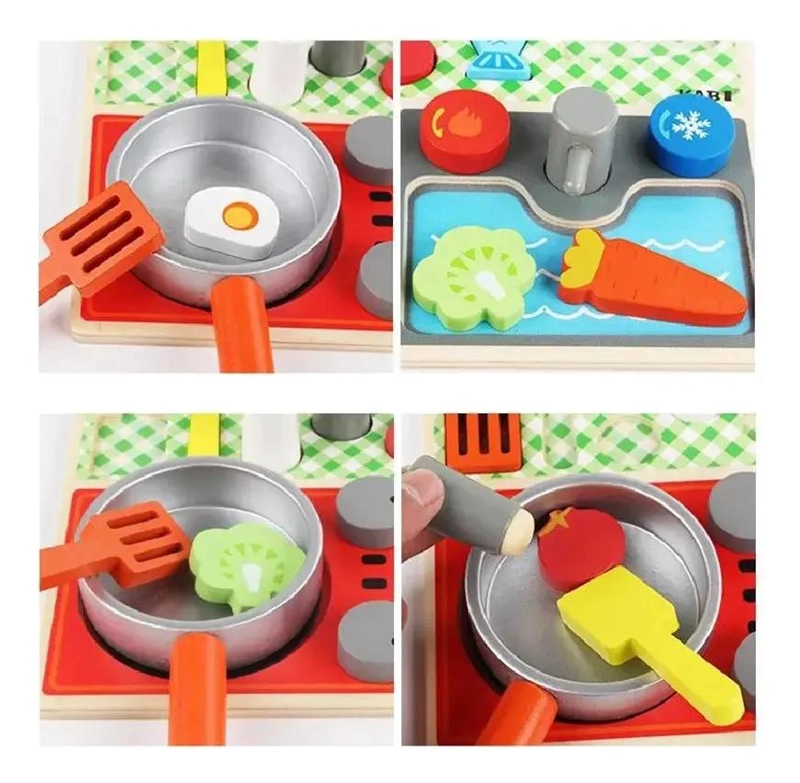 JUGUETE DE MADERA PARA NIÑOS CON PIEZAS DE COCINA - 6