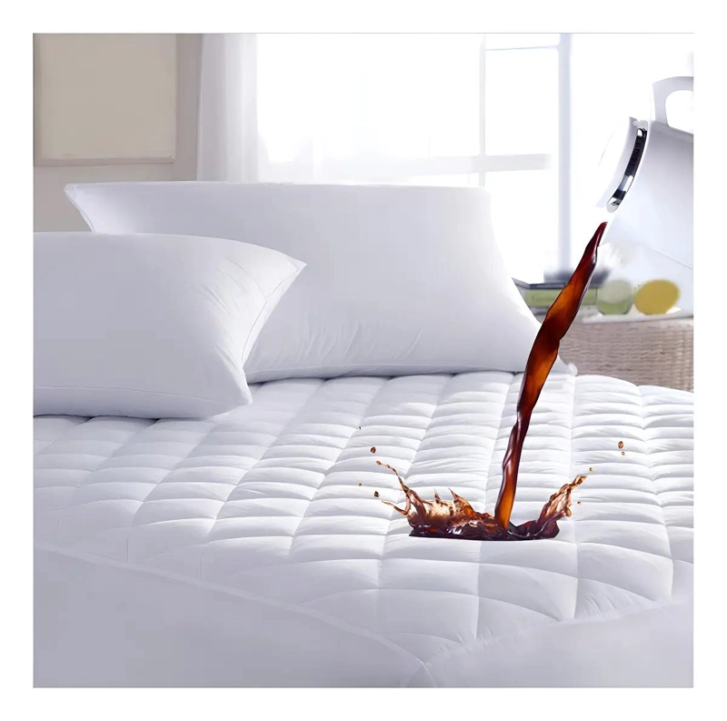 CUBRECOLCHON IMPERMEABLE BLANCO CON DISEÑO RAYADO PARA CAMA KING - 1