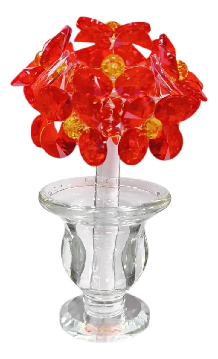 ADORNO DECORATIVO DE FLORES DE VIDRIO EN COLOR ROJO - 1