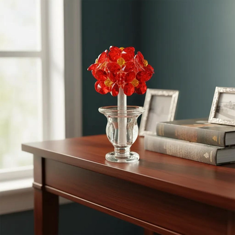 ADORNO DECORATIVO DE FLORES DE VIDRIO EN COLOR ROJO - 3