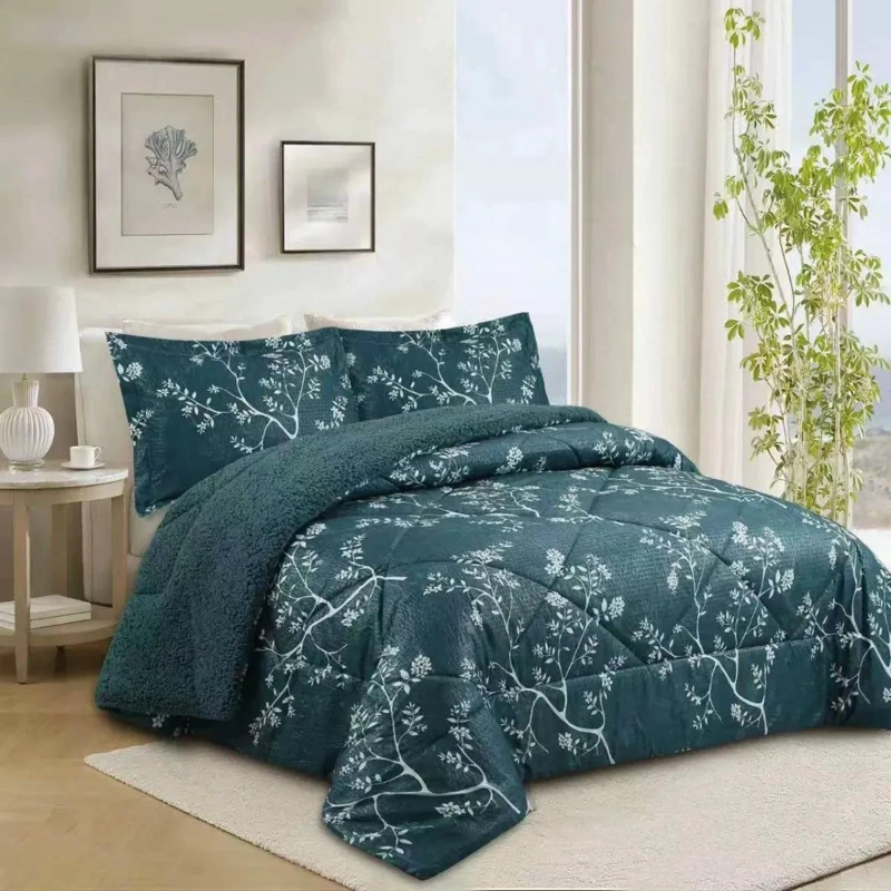 PLUMON PARA CAMA DE 1.5 PLAZAS CON ESTAMPADO SHERPA EN TONOS VERDES - 1