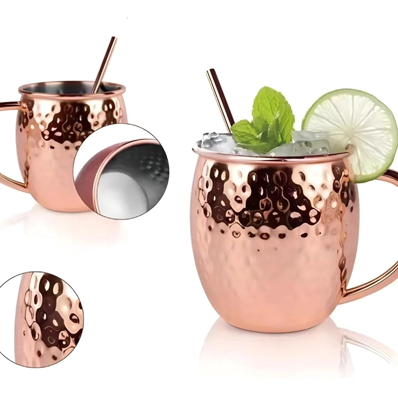 SET DE 2 VASOS DE ACERO INOXIDABLE CON BAÑO DE COBRE PARA TRAGOS 600 ML - 1
