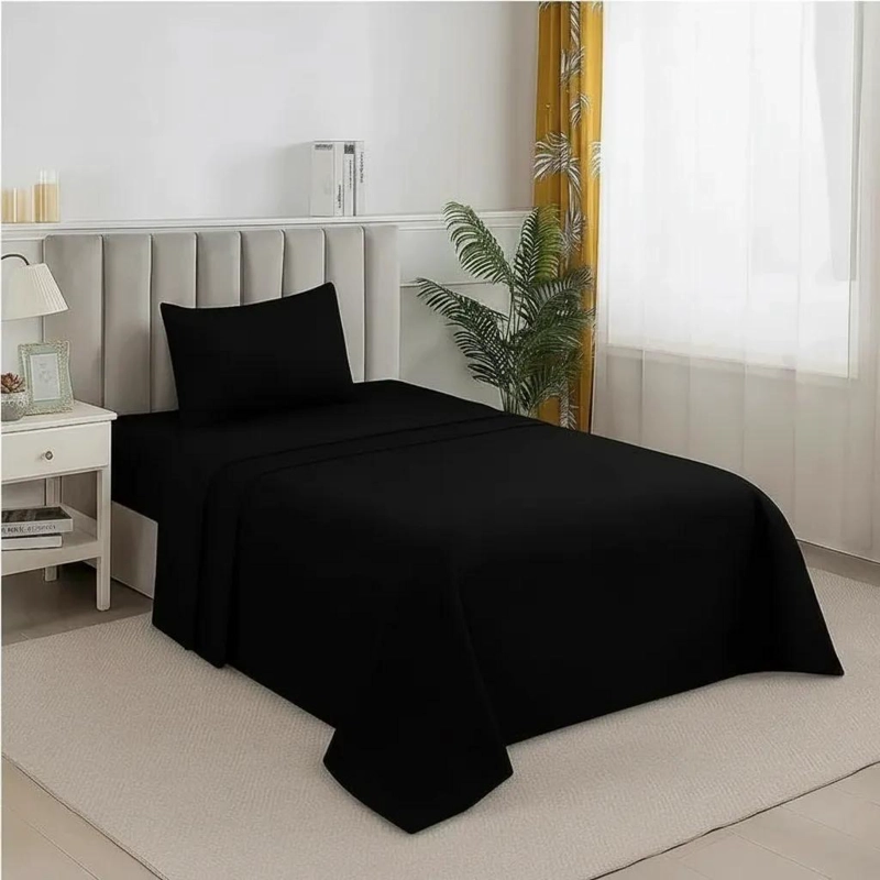 JUEGO DE SABANAS DE POLAR 1.5 PLAZAS PARA INVIERNO EN COLOR NEGRO - 1