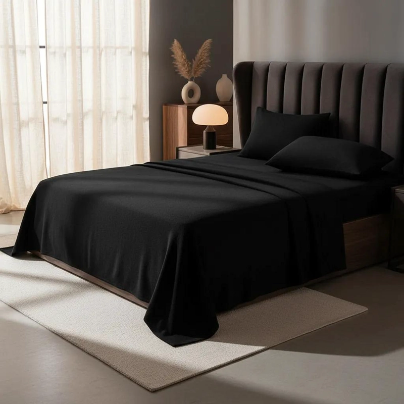 JUEGO DE SABANAS DE POLAR 1.5 PLAZAS PARA INVIERNO EN COLOR NEGRO - 2