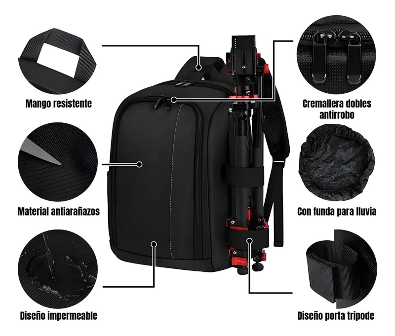 MOCHILA FOTOGRAFICA IMPERMEABLE CON COMPARTIMENTOS AJUSTABLES - 6