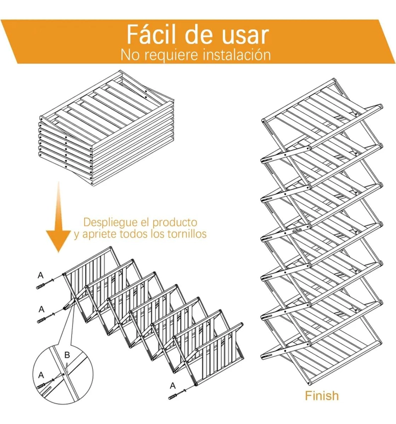 ZAPATERO PLEGABLE DE BAMBU CON 7 NIVELES PARA CALZADO - 3