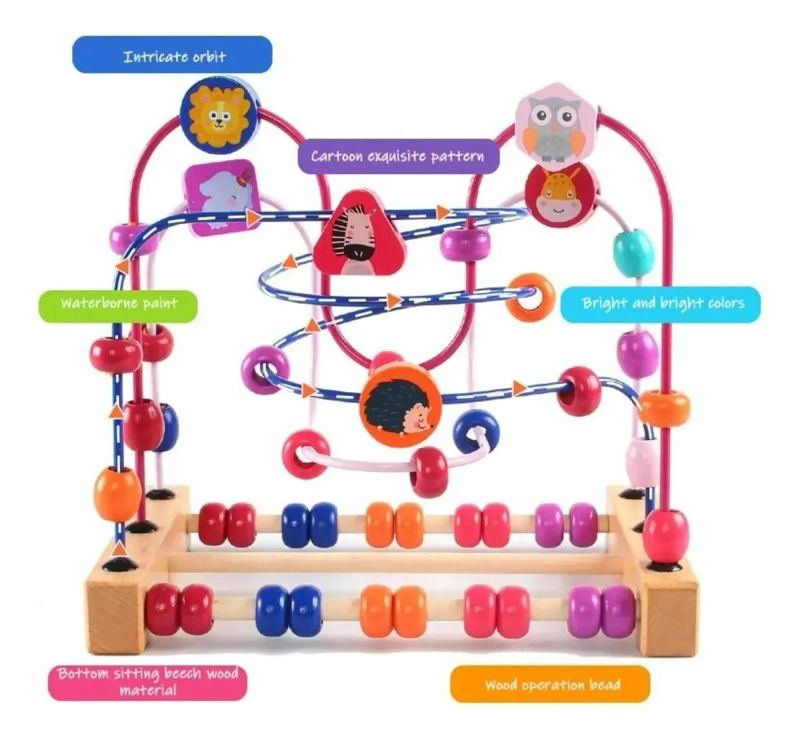 ABACO DE MADERA DIDACTICO PARA NIÑOS CON CUENTAS DE COLORES - 3
