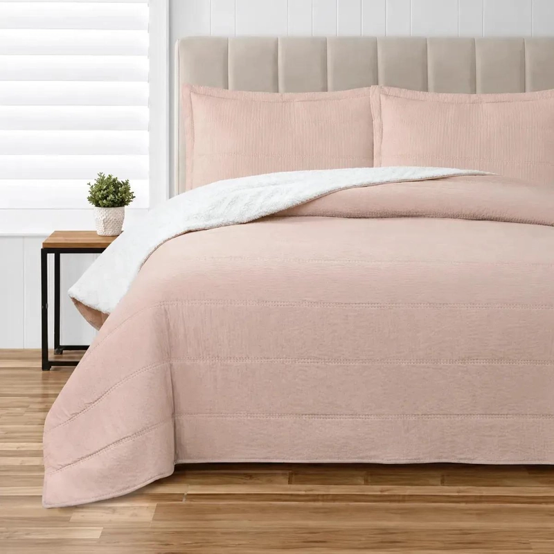 CUBRECAMAS SHERPA ROSA 2 PLAZAS SUAVE Y ACOLCHADO - 3