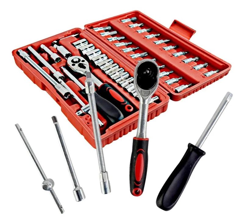 JUEGO DE HERRAMIENTAS MECANICAS 46 PIEZAS CON DADOS Y LLAVES - 7
