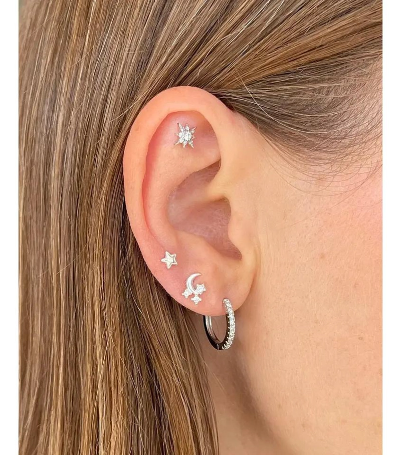AROS LUNA BRILLANTES PARA PERFORACIONES EN PLATA 925 - 2