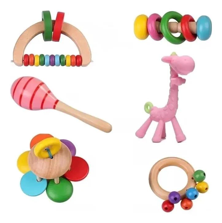 PACK DE 6 SONAJEROS DE MADERA PARA BEBE S ESTIMULACION TEMPRANA - 1