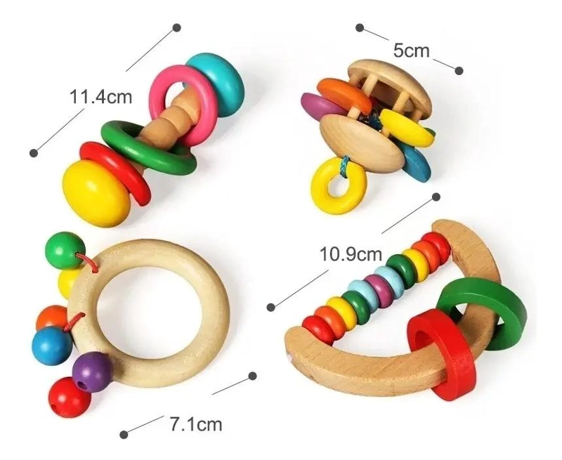 PACK DE 6 SONAJEROS DE MADERA PARA BEBE S ESTIMULACION TEMPRANA - 10