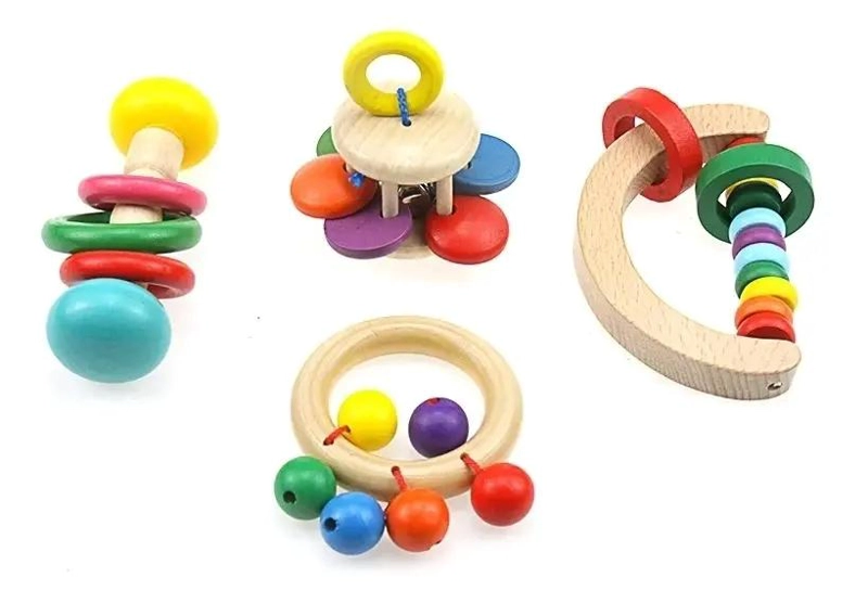 PACK DE 6 SONAJEROS DE MADERA PARA BEBE S ESTIMULACION TEMPRANA - 2