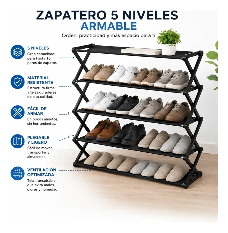 ZAPATERO ORGANIZADOR ARMABLE DE 5 NIVELES PARA CALZADO - 5
