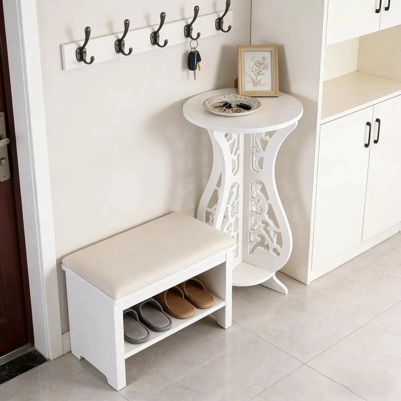 MESA REDONDA DECORATIVA DE MADERA MINIMALISTA EN COLOR BLANCO - 7