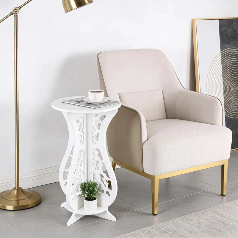 MESA REDONDA DECORATIVA DE MADERA MINIMALISTA EN COLOR BLANCO - 8