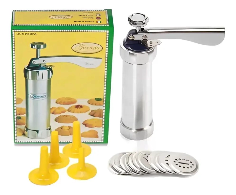 MAQUINA PARA ELABORAR GALLETAS DE ALUMINIO CON BOQUILLAS INTERCAMBIABLES - 1