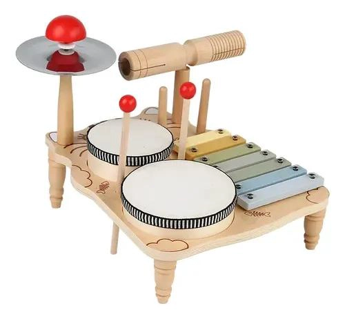 PIANO BATERIA MUSICAL MONTESSORI 7 EN 1 PARA NIÑOS DE MADERA - 1