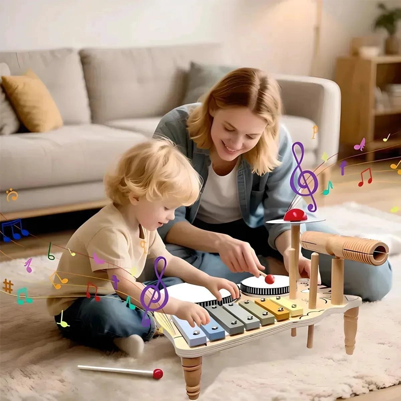 PIANO BATERIA MUSICAL MONTESSORI 7 EN 1 PARA NIÑOS DE MADERA - 3