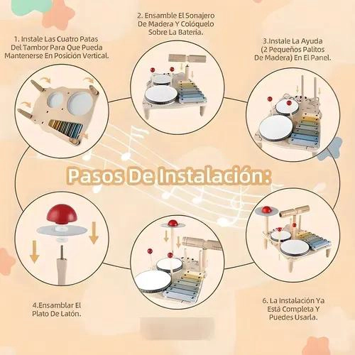 PIANO BATERIA MUSICAL MONTESSORI 7 EN 1 PARA NIÑOS DE MADERA - 6