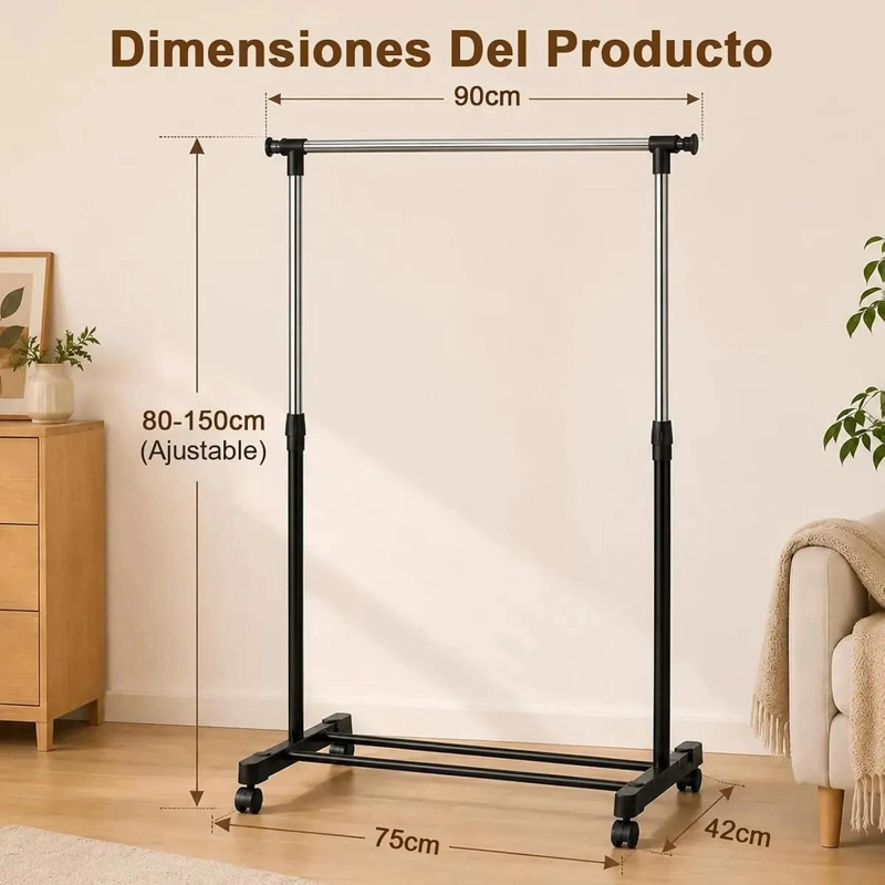 PERCHERO PORTATIL CON RUEDAS Y ESTANTE INFERIOR PARA ROPA - 3