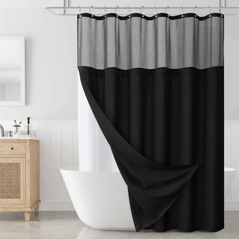 CORTINA DE BAÑO IMPERMEABLE 180X200CM CON FORRO Y GANCHOS - 1