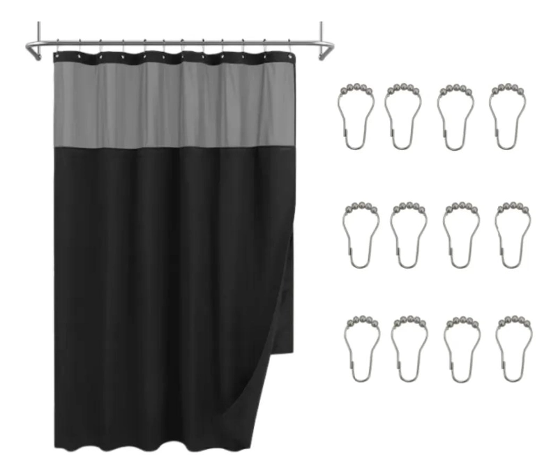 CORTINA DE BAÑO IMPERMEABLE 180X200CM CON FORRO Y GANCHOS - 2