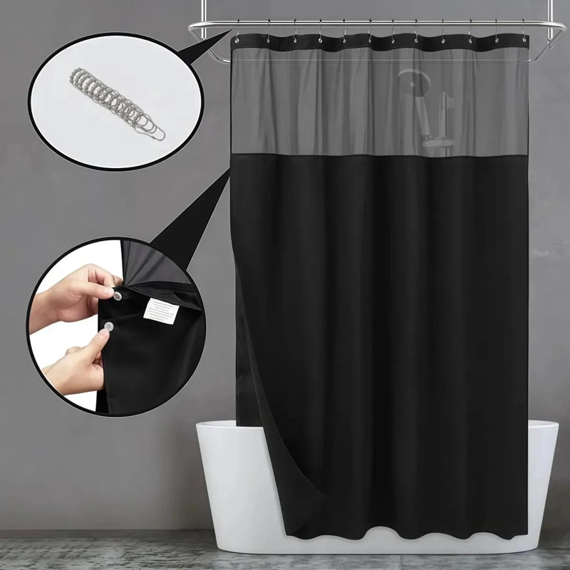 CORTINA DE BAÑO IMPERMEABLE 180X200CM CON FORRO Y GANCHOS - 6
