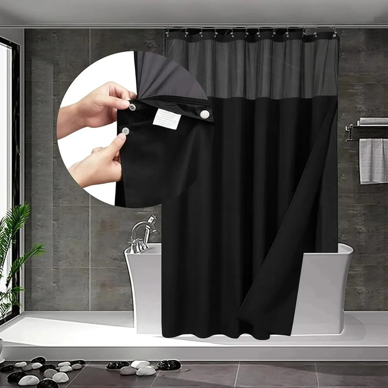 CORTINA DE BAÑO IMPERMEABLE 180X200CM CON FORRO Y GANCHOS - 7