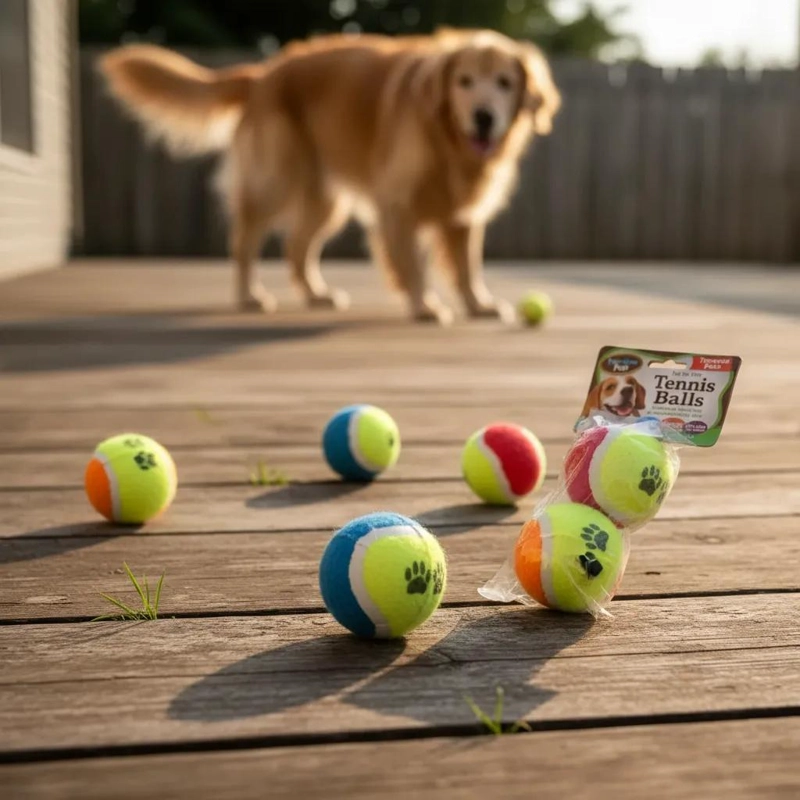 SET DE 3 PELOTAS DE TENIS COLORIDAS PARA MASCOTAS - 4