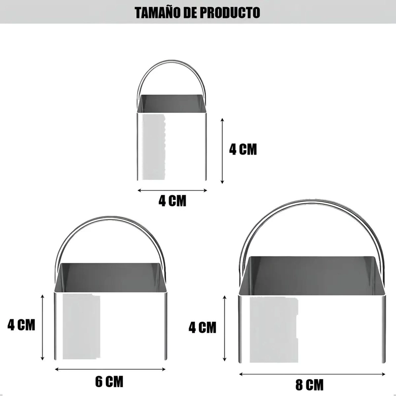 CORTADORES DE GALLETAS CUADRADOS DE ACERO INOXIDABLE PACK DE 3 - 5