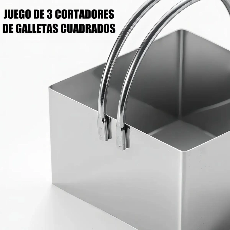 CORTADORES DE GALLETAS CUADRADOS DE ACERO INOXIDABLE PACK DE 3 - 9