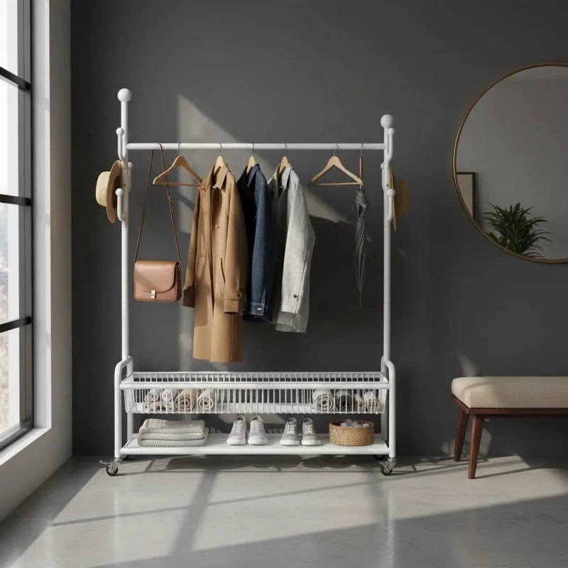 PERCHERO METALICO CACTUS ORGANIZADOR DE ROPA CON RUEDAS - 1