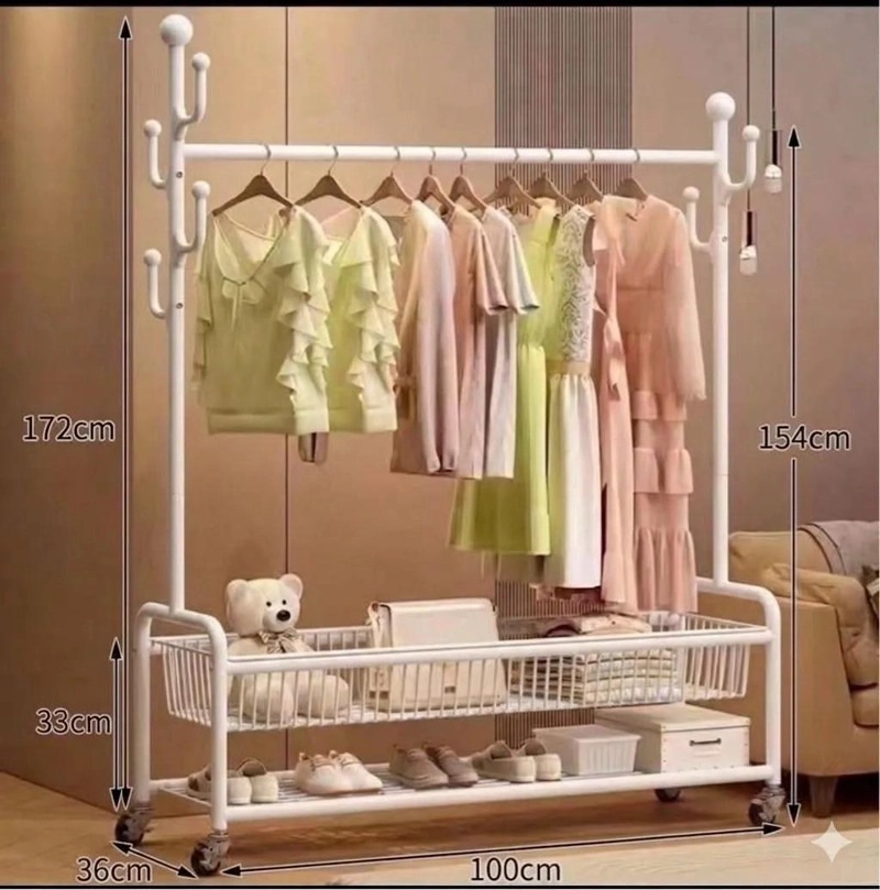 PERCHERO METALICO CACTUS ORGANIZADOR DE ROPA CON RUEDAS - 4