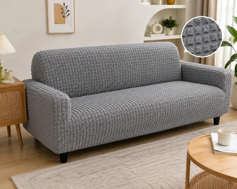 FUNDA ELASTICA PARA SOFA DE 2 CUERPOS COLOR AZUL MARINO - 1