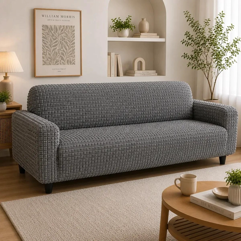FUNDA ELASTICA PARA SOFA DE 2 CUERPOS COLOR AZUL MARINO - 3