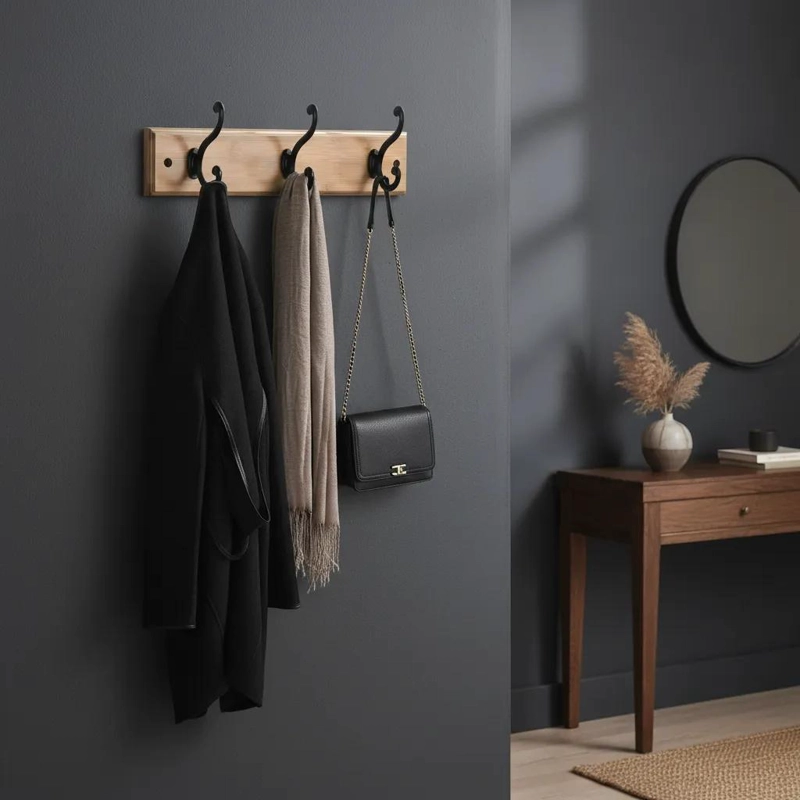 PERCHERO DE PARED DE BAMBU CON 3 GANCHOS ELEGANTES - 1
