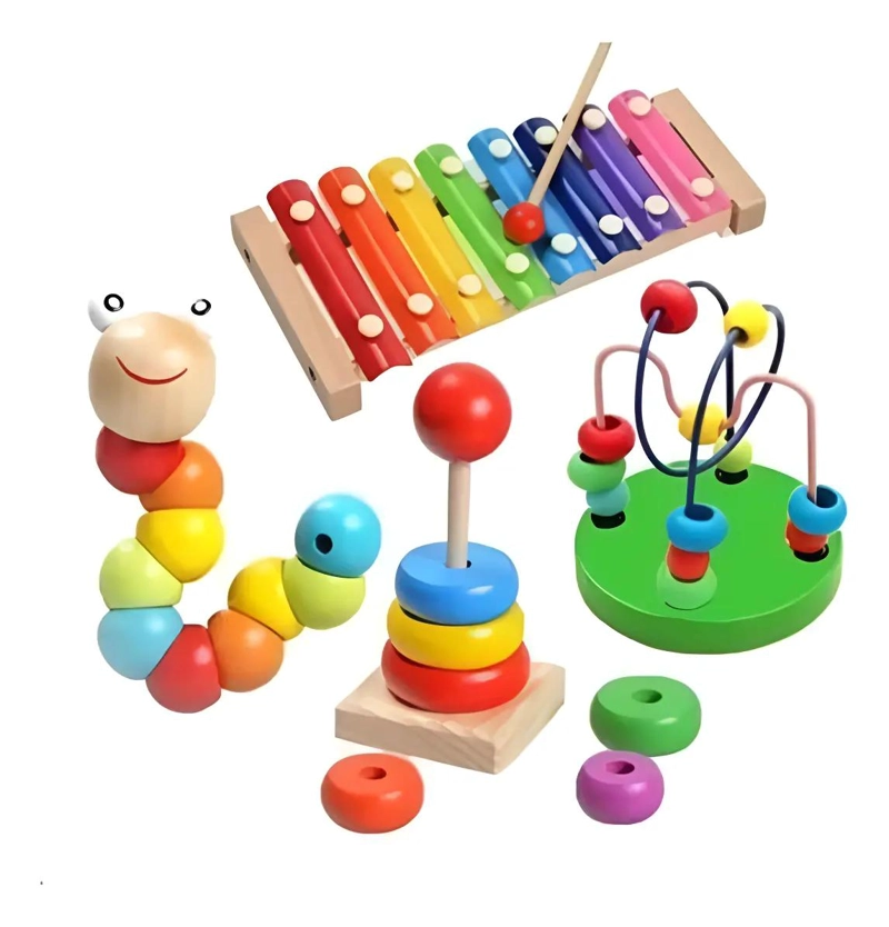 PACK DE 4 JUGUETES DIDACTICOS DE MADERA PARA BEBE S - 1