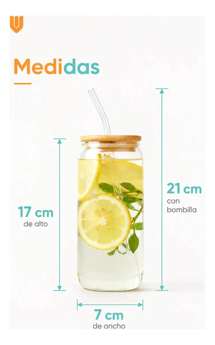SET DE 2 VASOS DE VIDRIO CON TAPA DE BAMBU PARA BEBIDAS - 2
