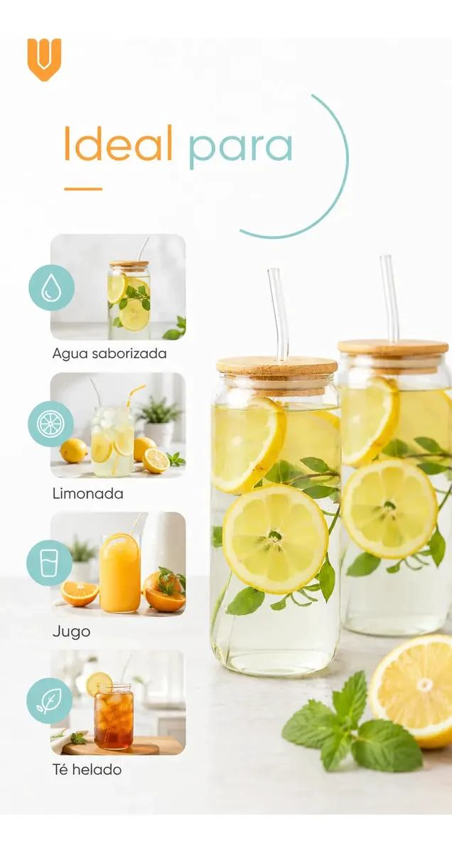 SET DE 2 VASOS DE VIDRIO CON TAPA DE BAMBU PARA BEBIDAS - 3