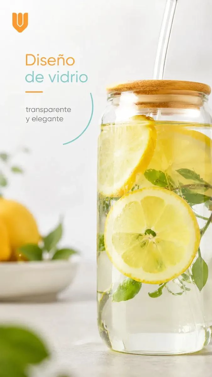 SET DE 2 VASOS DE VIDRIO CON TAPA DE BAMBU PARA BEBIDAS - 4