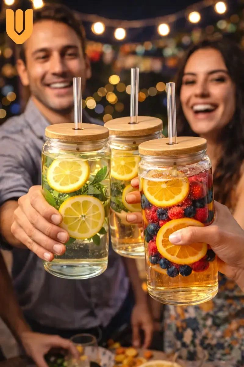 SET DE 2 VASOS DE VIDRIO CON TAPA DE BAMBU PARA BEBIDAS - 8