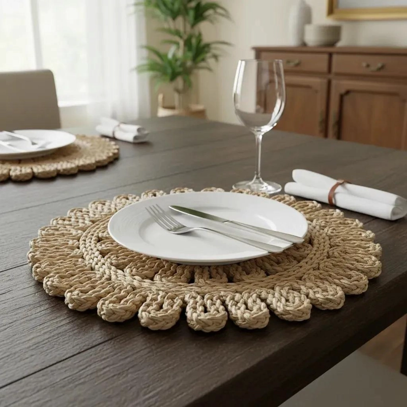 SET DE 6 INDIVIDUALES DE YUTE NATURAL PARA MESA DE COMEDOR - 7