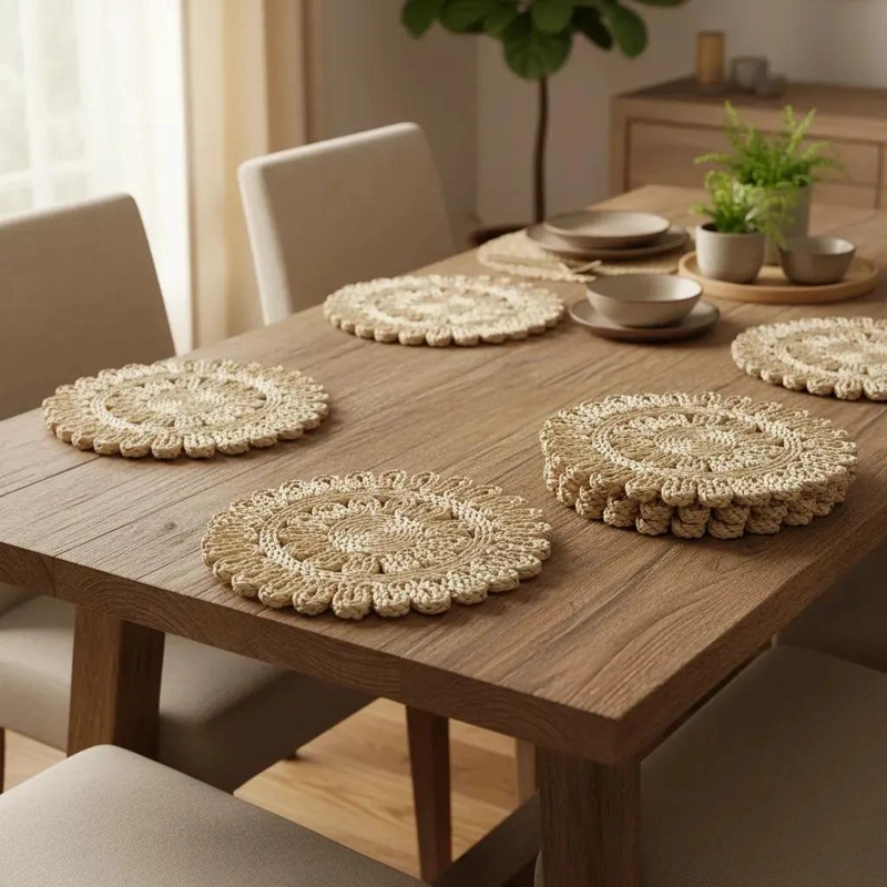 SET DE 6 INDIVIDUALES DE YUTE NATURAL PARA MESA DE COMEDOR - 8