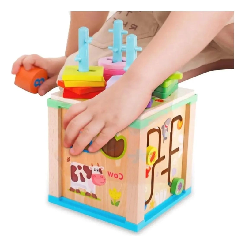 CUBO DIDACTICO DE MADERA PARA APRENDIZAJE INFANTIL - 2