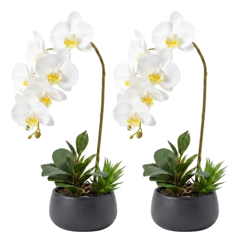 SET DE 2 PLANTAS ARTIFICIALES DE ORQUIDEA EN MACETA PARA DECORACION INTERIOR - 1